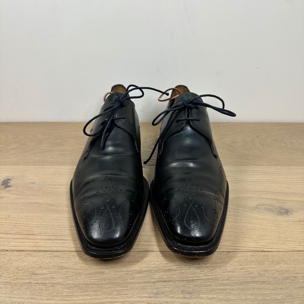 Mezlan Custom Oxford Shoes Mens 14 M Black Leather Brogue Wingtip Dress Shoes - Picture 3 of 14